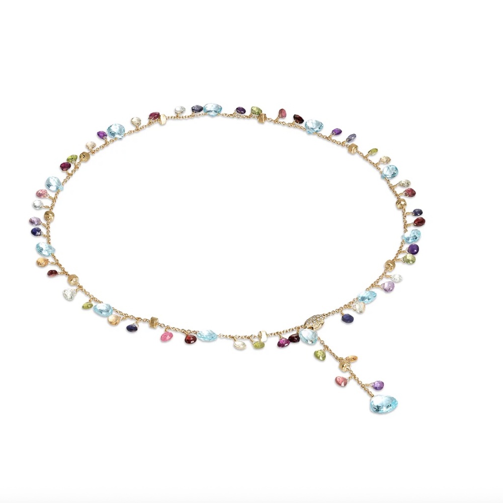 Marco Bicego Paradise 18K Yellow Gold Diamond & Gemstone Lariat Necklace 17"